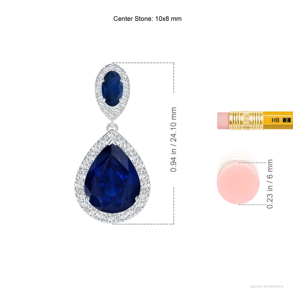 10x8mm AA Oval & Pear Blue Sapphire Drop Earrings with Diamond Halo in P950 Platinum ruler
