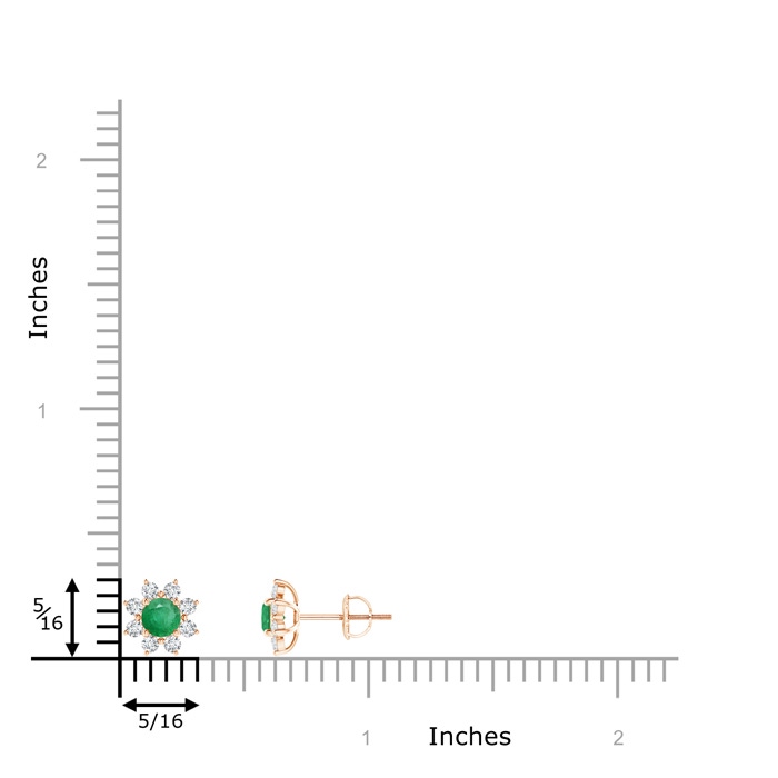 4mm A Round Emerald and Diamond Flower Stud Earrings in Rose Gold product image