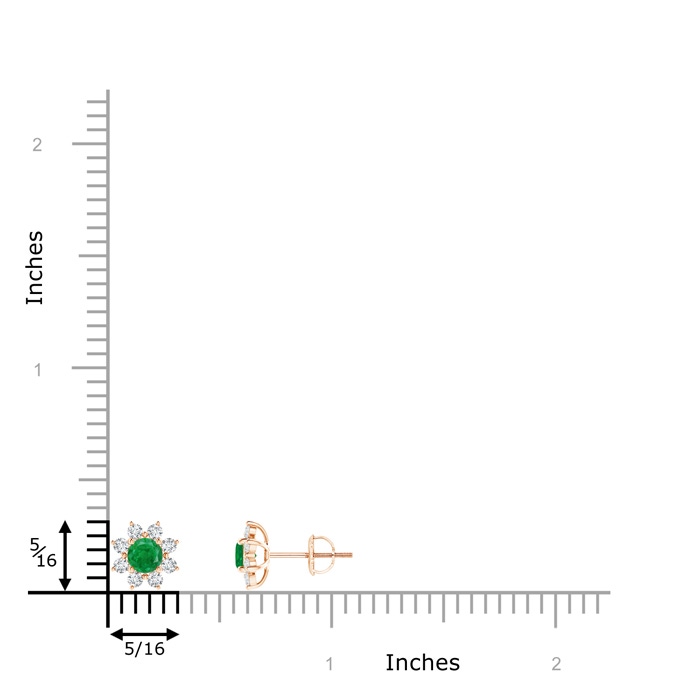 4mm AA Round Emerald and Diamond Flower Stud Earrings in Rose Gold product image