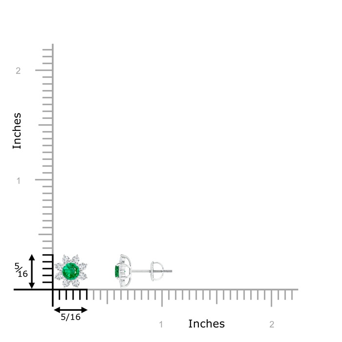 4mm AAA Round Emerald and Diamond Flower Stud Earrings in P950 Platinum product image