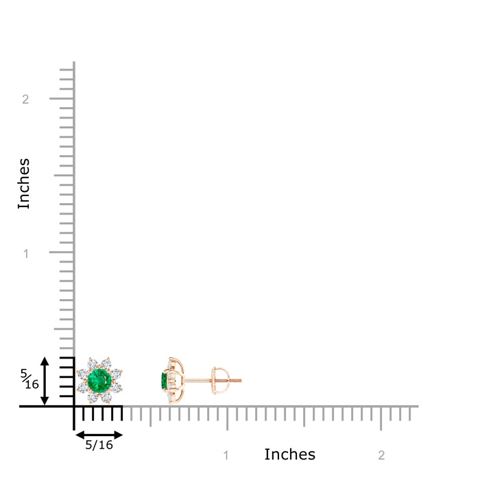 4mm AAA Round Emerald and Diamond Flower Stud Earrings in Rose Gold product image