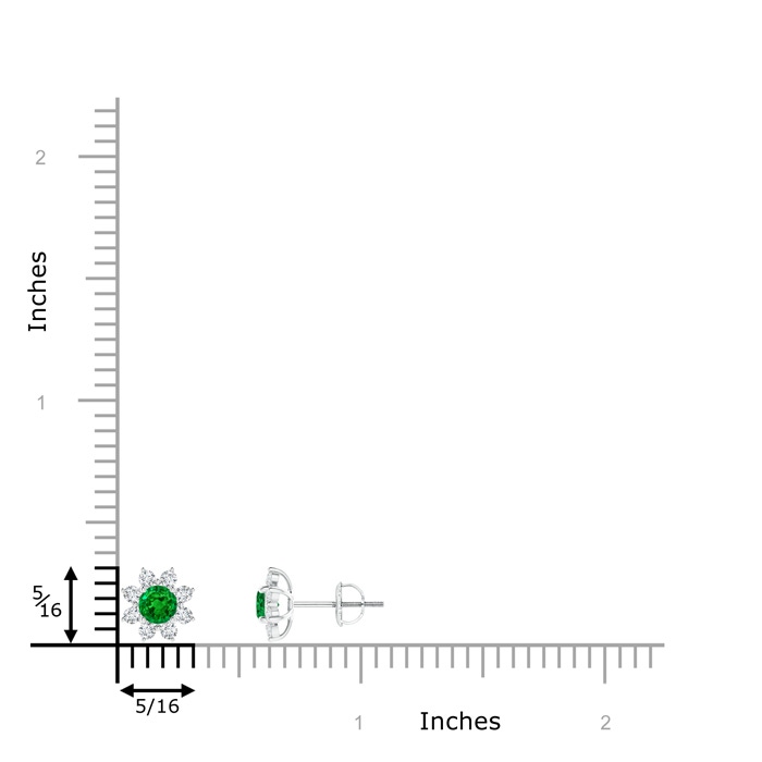 4mm AAAA Round Emerald and Diamond Flower Stud Earrings in White Gold product image
