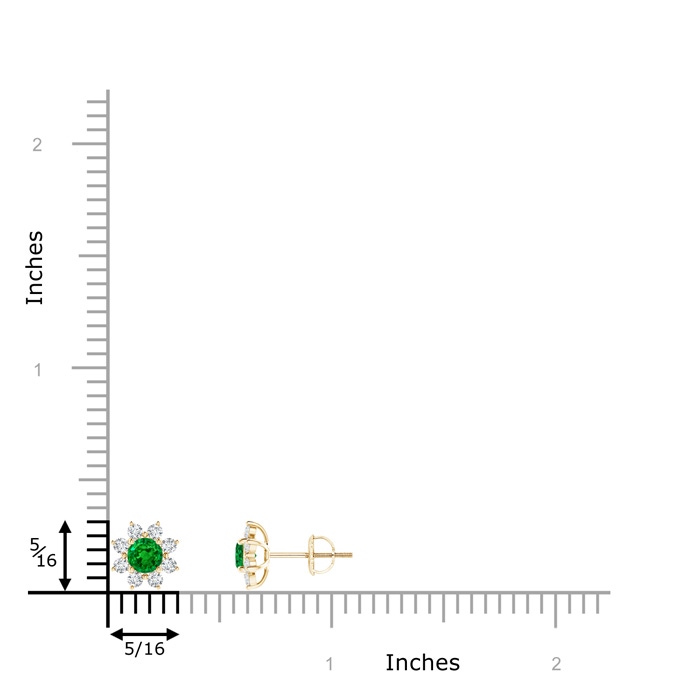 4mm AAAA Round Emerald and Diamond Flower Stud Earrings in Yellow Gold product image