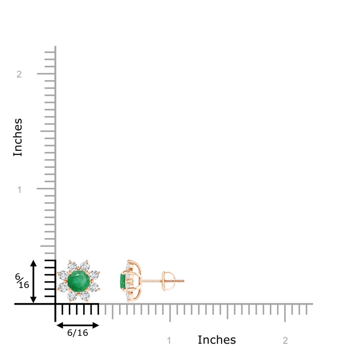 5mm A Round Emerald and Diamond Flower Stud Earrings in Rose Gold product image