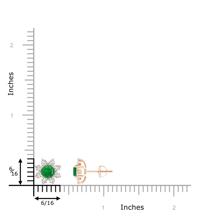5mm AA Round Emerald and Diamond Flower Stud Earrings in Rose Gold product image