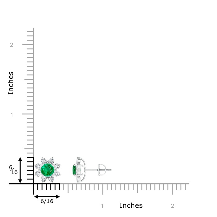 5mm AAA Round Emerald and Diamond Flower Stud Earrings in White Gold product image