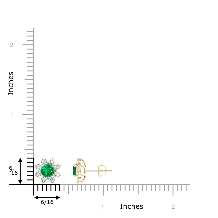 5mm AAA Round Emerald and Diamond Flower Stud Earrings in Yellow Gold product image