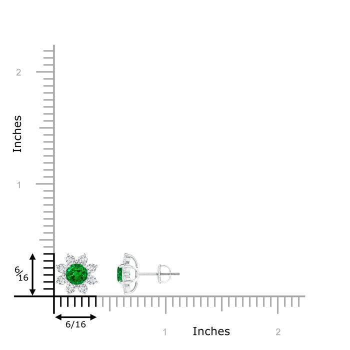 5mm AAAA Round Emerald and Diamond Flower Stud Earrings in White Gold product image