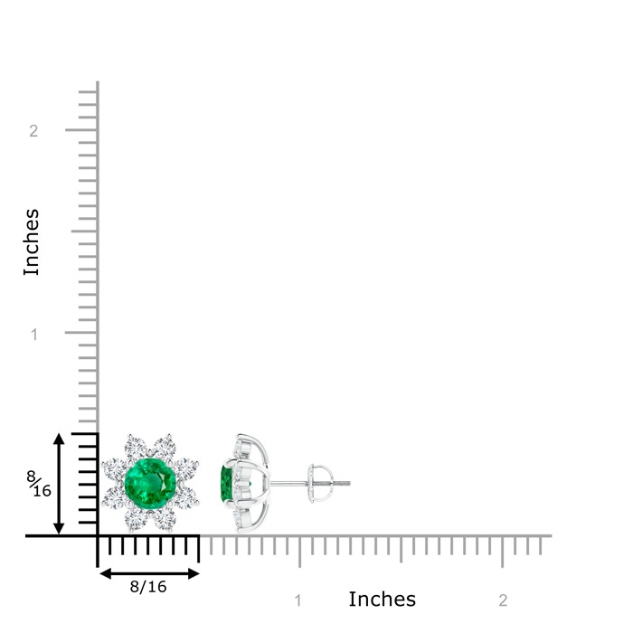 6mm AAA Round Emerald and Diamond Flower Stud Earrings in P950 Platinum product image