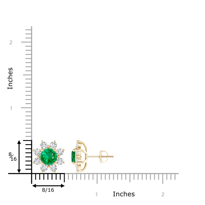 6mm AAA Round Emerald and Diamond Flower Stud Earrings in Yellow Gold product image