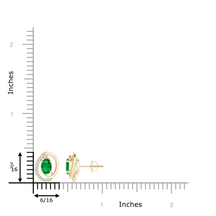 6x4mm AAA Floating Oval Emerald Swirl Earrings with Diamond Accents in Yellow Gold product image