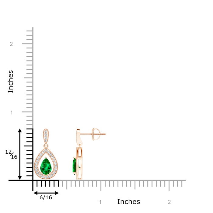 6x4mm Lab-Grown Pear Emerald Drop Earrings with Diamond Halo in Rose Gold product image
