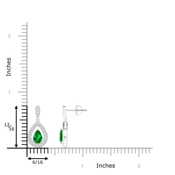 6x4mm Lab-Grown Pear Emerald Drop Earrings with Diamond Halo in White Gold product image