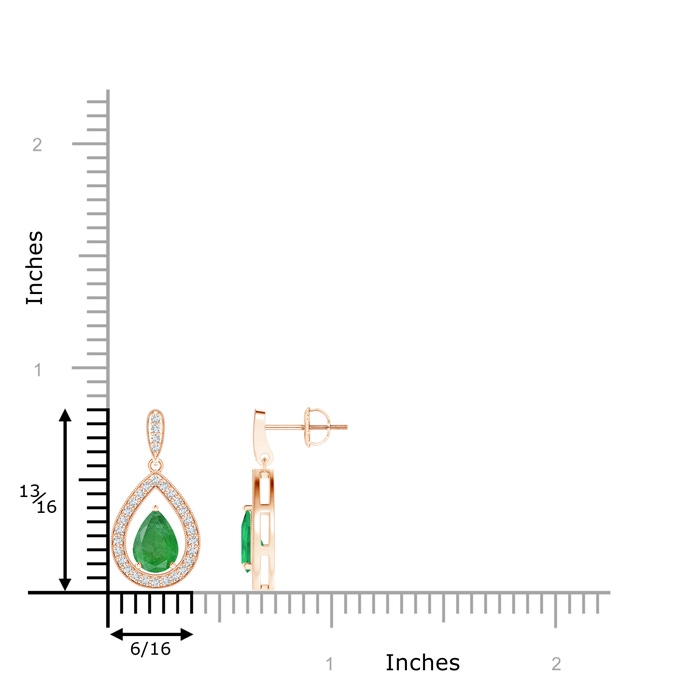 7x5mm A Pear Emerald Drop Earrings with Diamond Halo in Rose Gold product image
