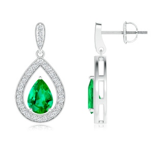 7x5mm AAA Pear Emerald Drop Earrings with Diamond Halo in P950 Platinum