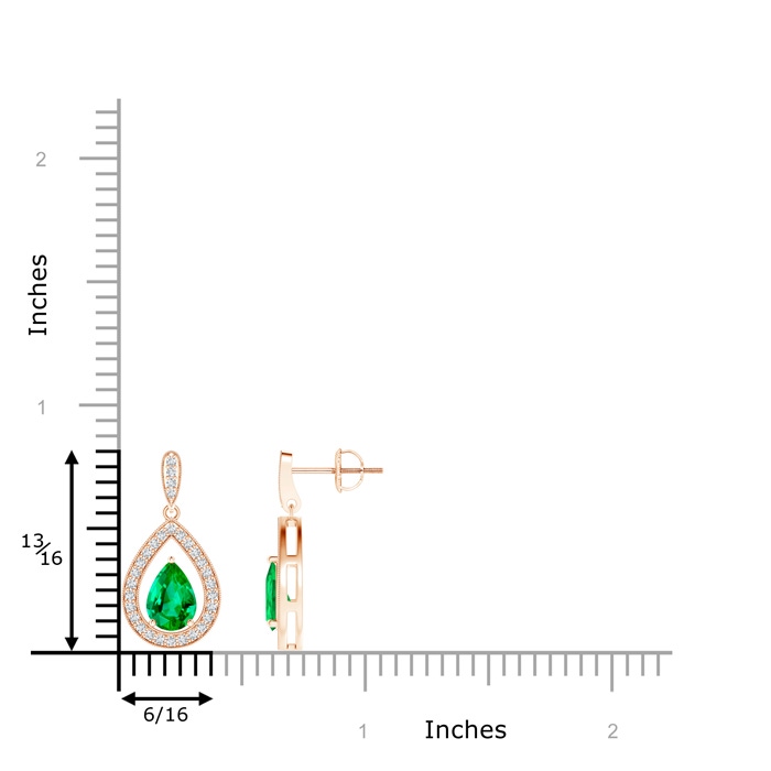 7x5mm AAA Pear Emerald Drop Earrings with Diamond Halo in Rose Gold product image