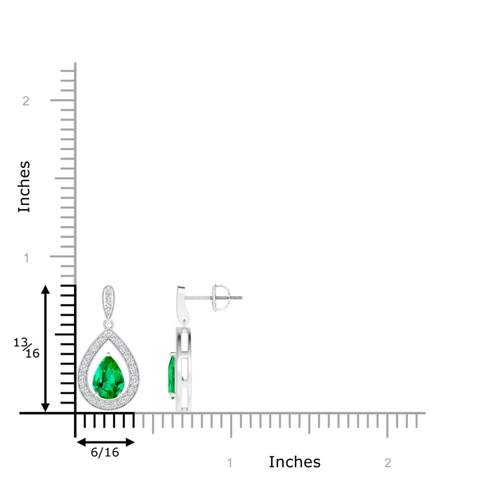 7x5mm AAA Pear Emerald Drop Earrings with Diamond Halo in White Gold Product Image