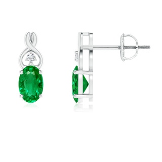 6x4mm AAA Oval Emerald Inverted Heart Earrings with Diamond in White Gold