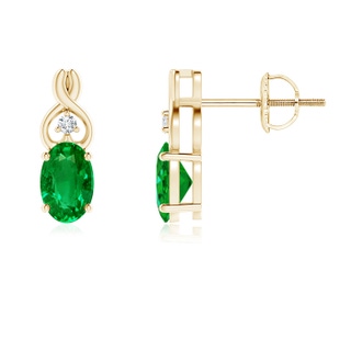 6x4mm AAAA Oval Emerald Inverted Heart Earrings with Diamond in Yellow Gold