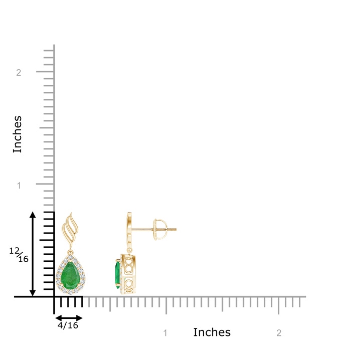 6x4mm A Pear Emerald Halo Drop Earrings with Trio Swirls in Yellow Gold product image