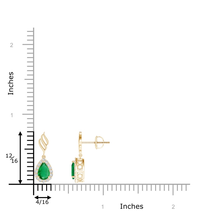 6x4mm AA Pear Emerald Halo Drop Earrings with Trio Swirls in Yellow Gold product image