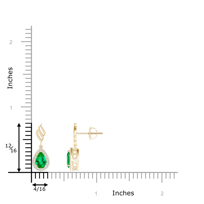 6x4mm AAA Pear Emerald Halo Drop Earrings with Trio Swirls in Yellow Gold product image