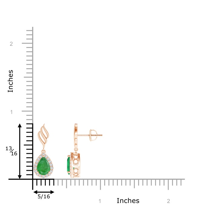 7x5mm A Pear Emerald Halo Drop Earrings with Trio Swirls in Rose Gold product image