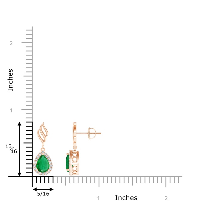 7x5mm AA Pear Emerald Halo Drop Earrings with Trio Swirls in Rose Gold product image