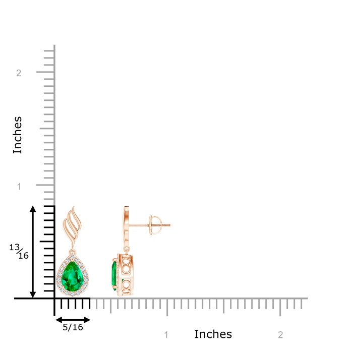 7x5mm AAA Pear Emerald Halo Drop Earrings with Trio Swirls in Rose Gold product image