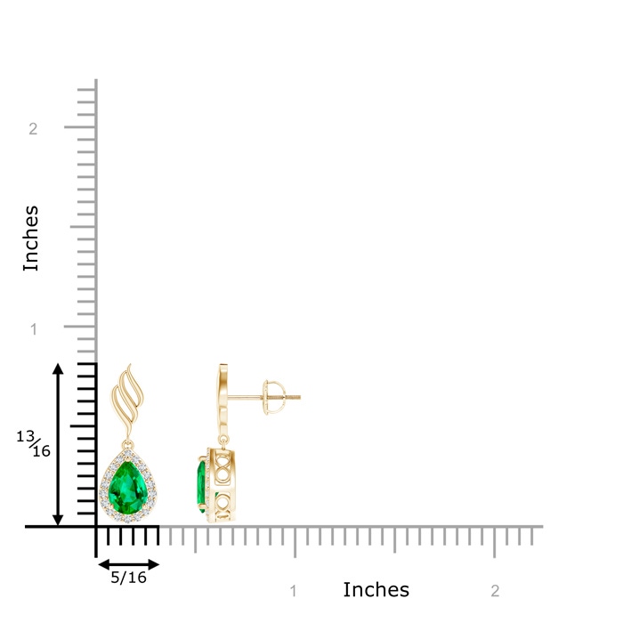 7x5mm AAA Pear Emerald Halo Drop Earrings with Trio Swirls in Yellow Gold Product Image