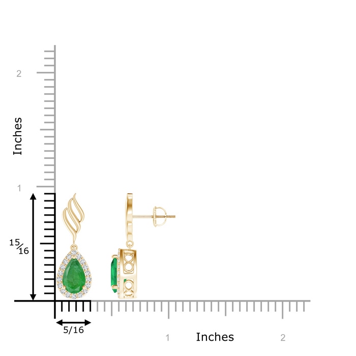 8x5mm A Pear Emerald Halo Drop Earrings with Trio Swirls in Yellow Gold product image