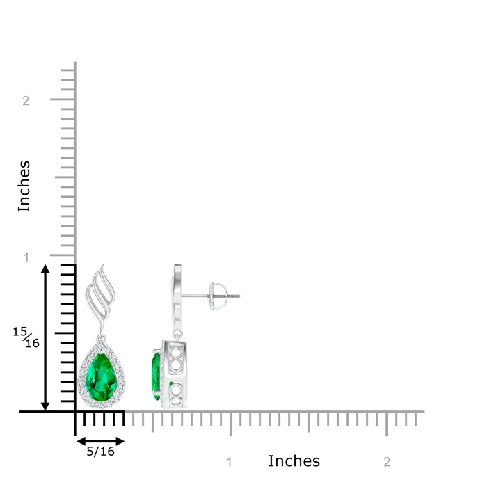 8x5mm AAA Pear Emerald Halo Drop Earrings with Trio Swirls in White Gold product image