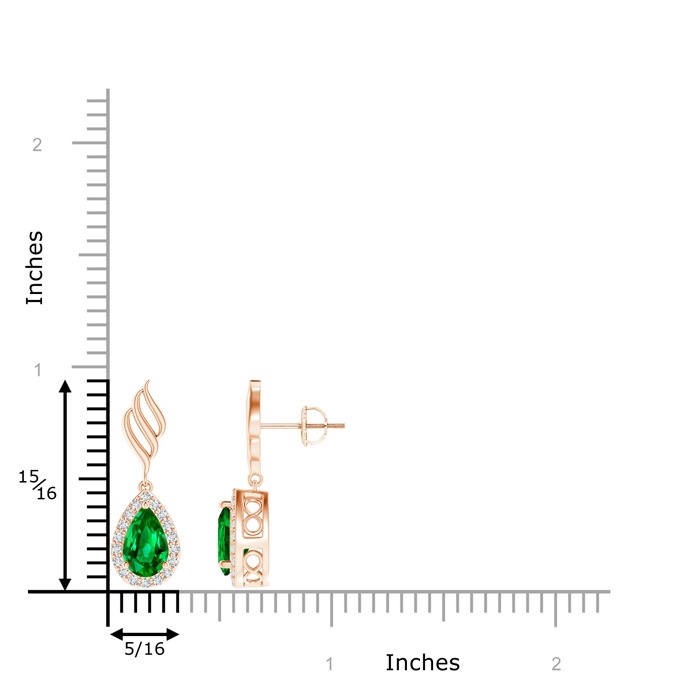 8x5mm AAAA Pear Emerald Halo Drop Earrings with Trio Swirls in Rose Gold product image