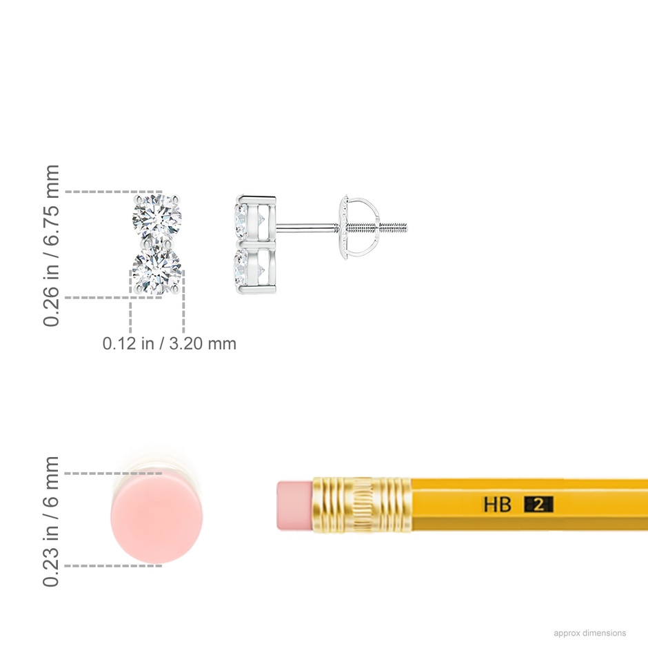 3.2mm GVS2 Prong-Set Double Diamond Stud Earrings in P950 Platinum ruler