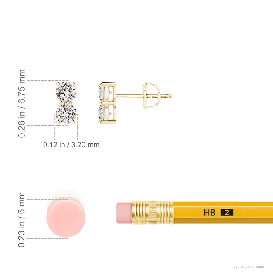 3.2mm IJI1I2 Prong-Set Double Diamond Stud Earrings in Yellow Gold ruler