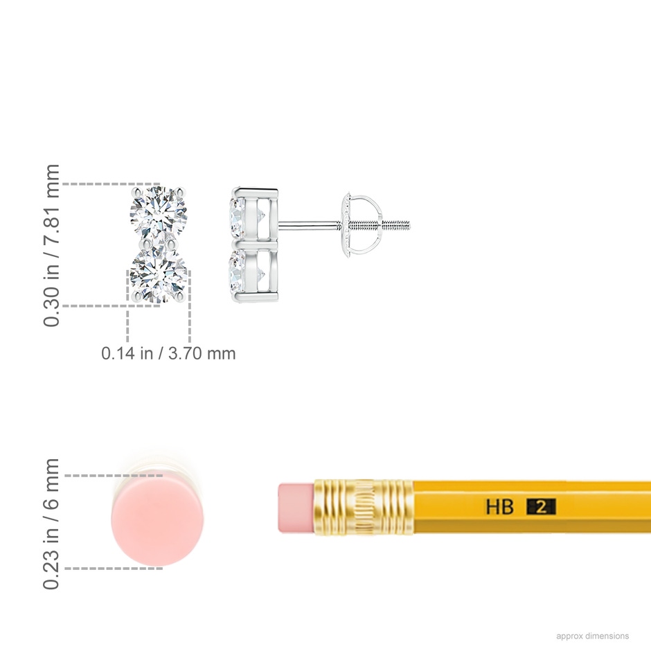 3.7mm GVS2 Prong-Set Double Diamond Stud Earrings in P950 Platinum ruler