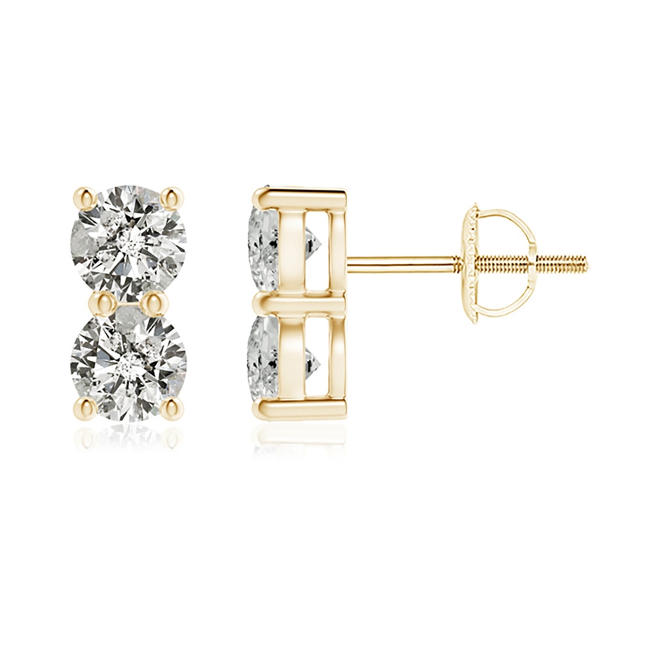 4.1mm KI3 Prong-Set Double Diamond Stud Earrings in Yellow Gold 