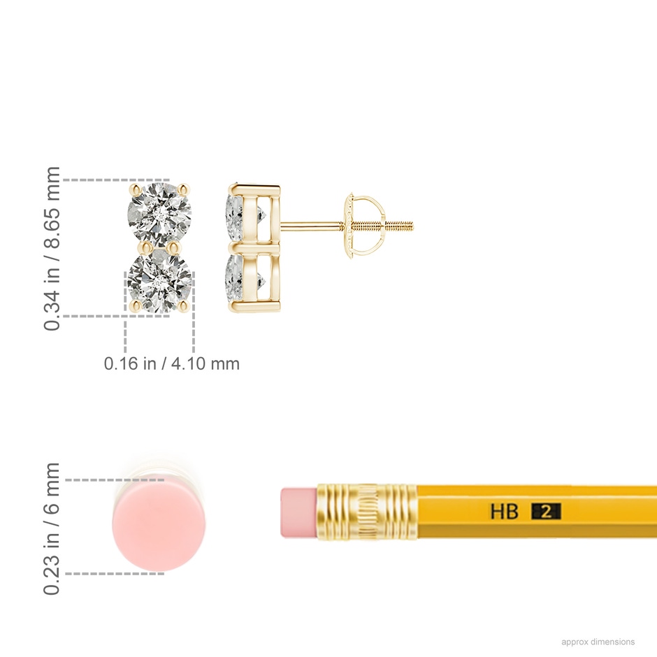 4.1mm KI3 Prong-Set Double Diamond Stud Earrings in Yellow Gold ruler