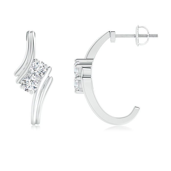 3.7mm GVS2 Two Stone Diamond Half Hoop Bypass Earrings in White Gold