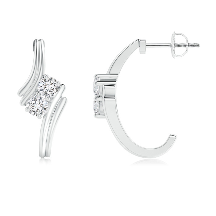 3.7mm HSI2 Two Stone Diamond Half Hoop Bypass Earrings in White Gold 