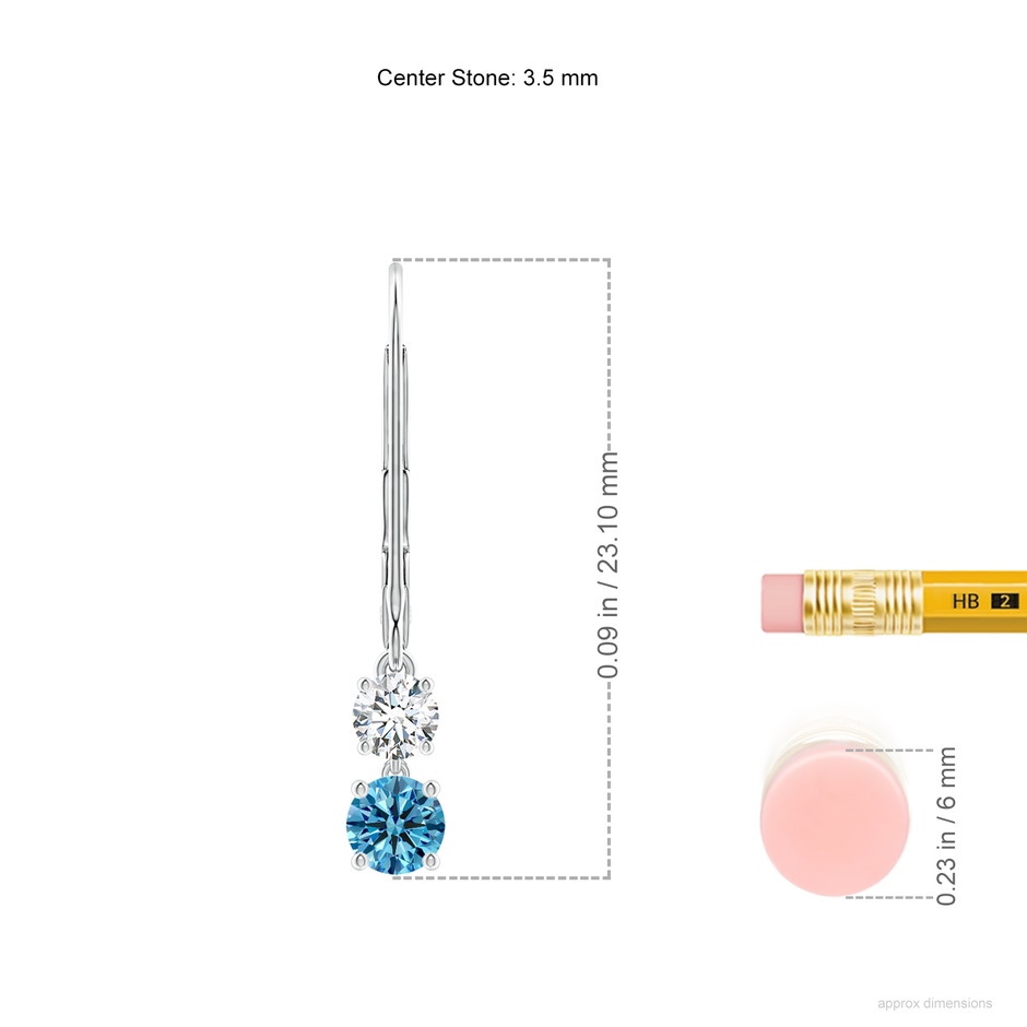 3.5mm AAAA Fancy Intense Blue and White Diamond Leverback Dangle Earrings in P950 Platinum ruler