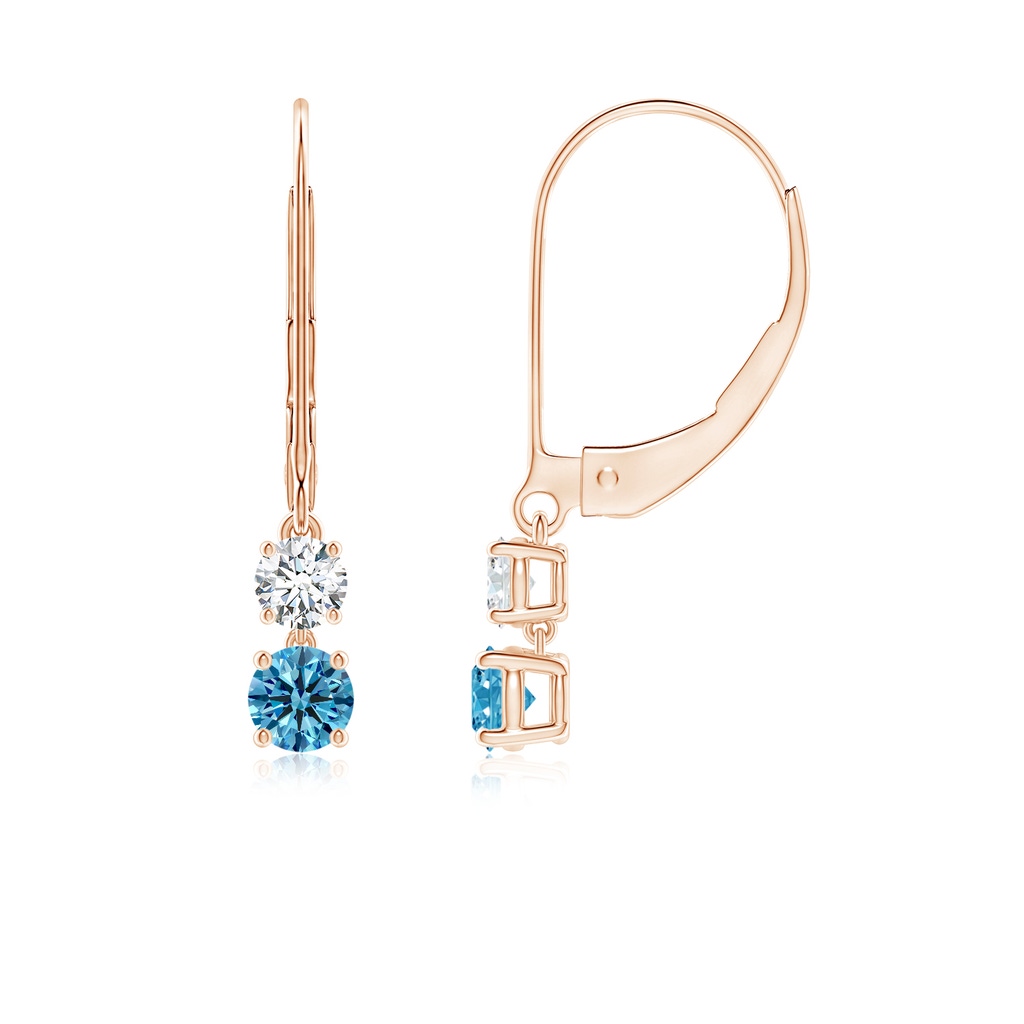 3.5mm AAAA Fancy Intense Blue and White Diamond Leverback Dangle Earrings in Rose Gold