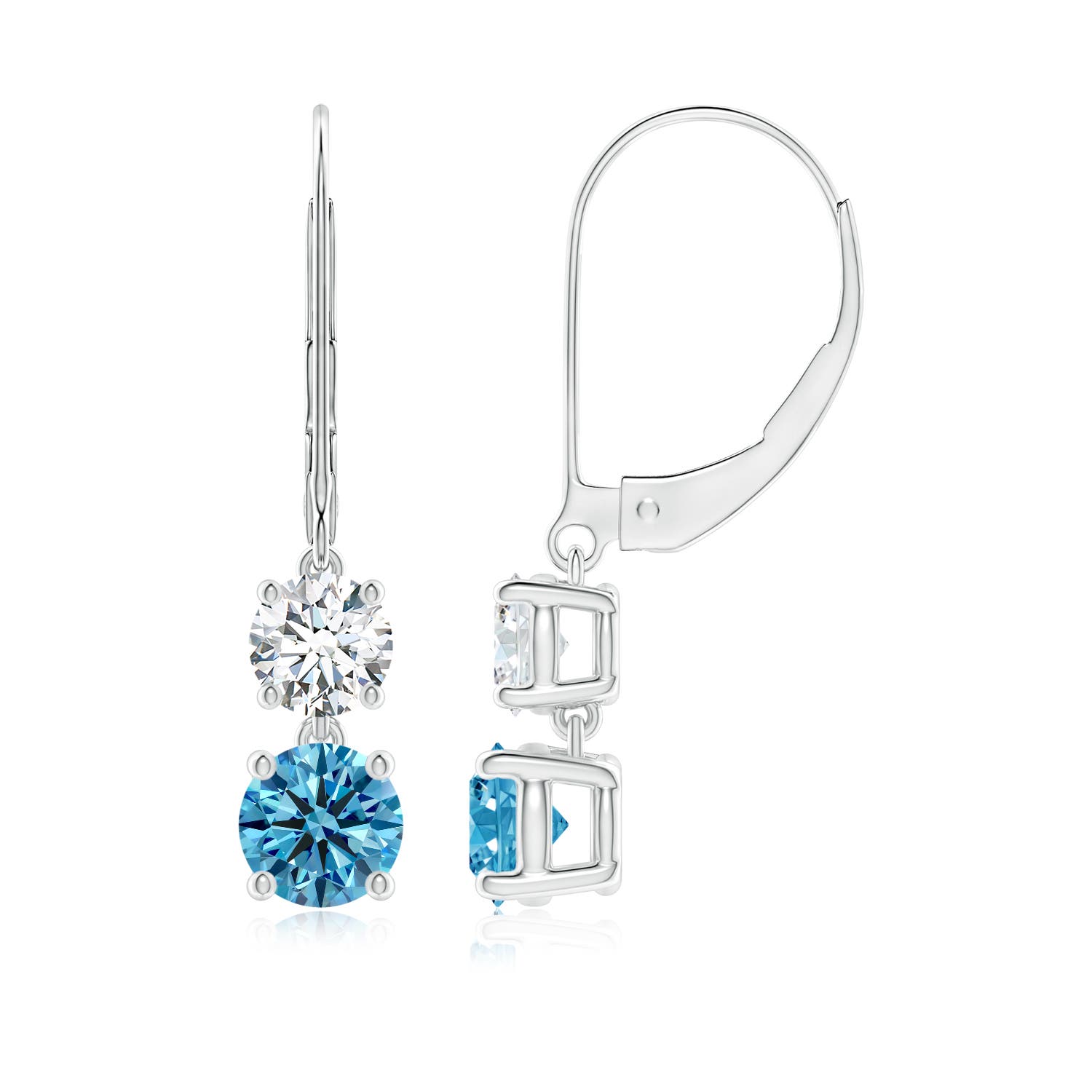 Angara 1.46 CTW Fancy Intense Blue and White Diamond Leverback Dangle Earrings in 14K White Gold