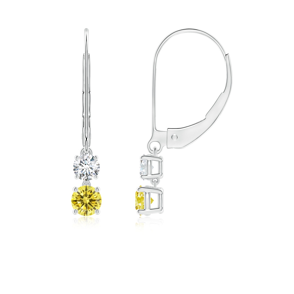 3.5mm AAAA Fancy Intense Yellow and White Diamond Leverback Dangle Earrings in P950 Platinum