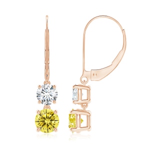 5.1mm AAAA Fancy Intense Yellow and White Diamond Leverback Dangle Earrings in Rose Gold
