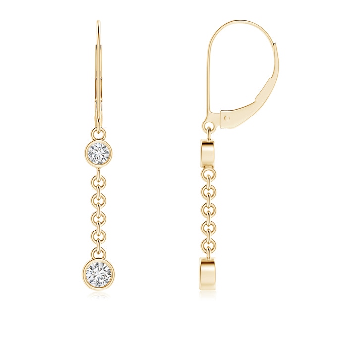 3.5mm HSI2 Bezel-Set Two Stone Diamond Leverback Drop Earrings in Yellow Gold 