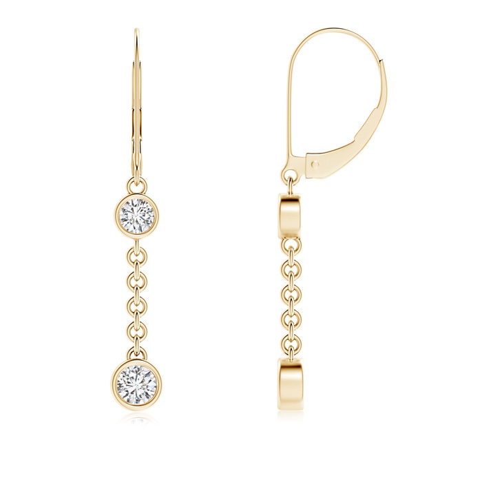 4mm HSI2 Bezel-Set Two Stone Diamond Leverback Drop Earrings in Yellow Gold 