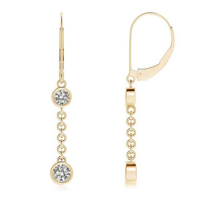 4mm KI3 Bezel-Set Two Stone Diamond Leverback Drop Earrings in Yellow Gold 