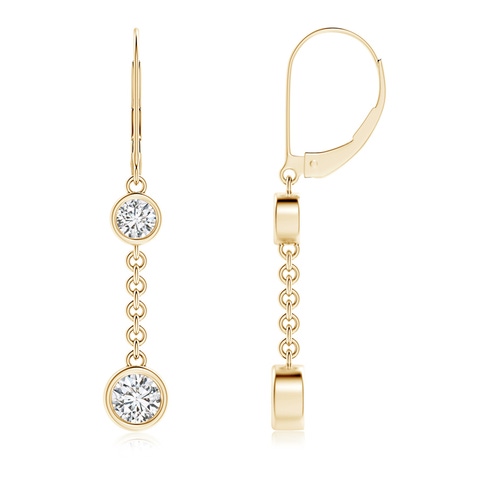 5.1mm HSI2 Bezel-Set Two Stone Diamond Leverback Drop Earrings in Yellow Gold