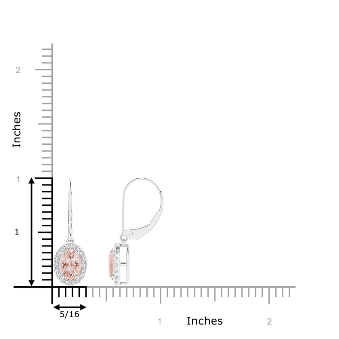 7x5mm AAA Oval Morganite Leverback Earrings with Diamond Halo in White Gold product image